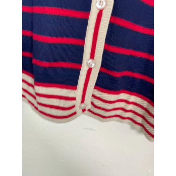 Kathy Ireland Blue Red Striped Cardigan Sweater Womens XL Preppy tennis Button - Picture 10 of 14